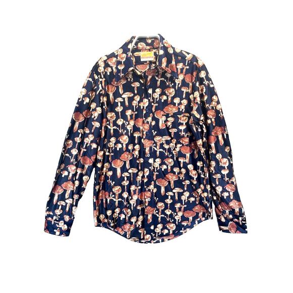 VTG 1970s Matt Andrews Men Sz L Psychedelic Mushroom Print Disco Shirt 15-15.5 - Picture 1 of 6